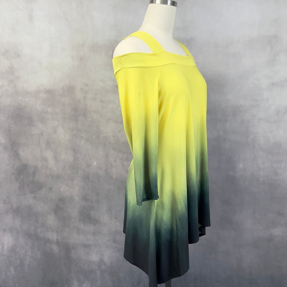 Clara Sun Woo Womens Asymmetrical Tunic Top Medium Ombre Cold Shoulder Artsy - Picture 3 of 12